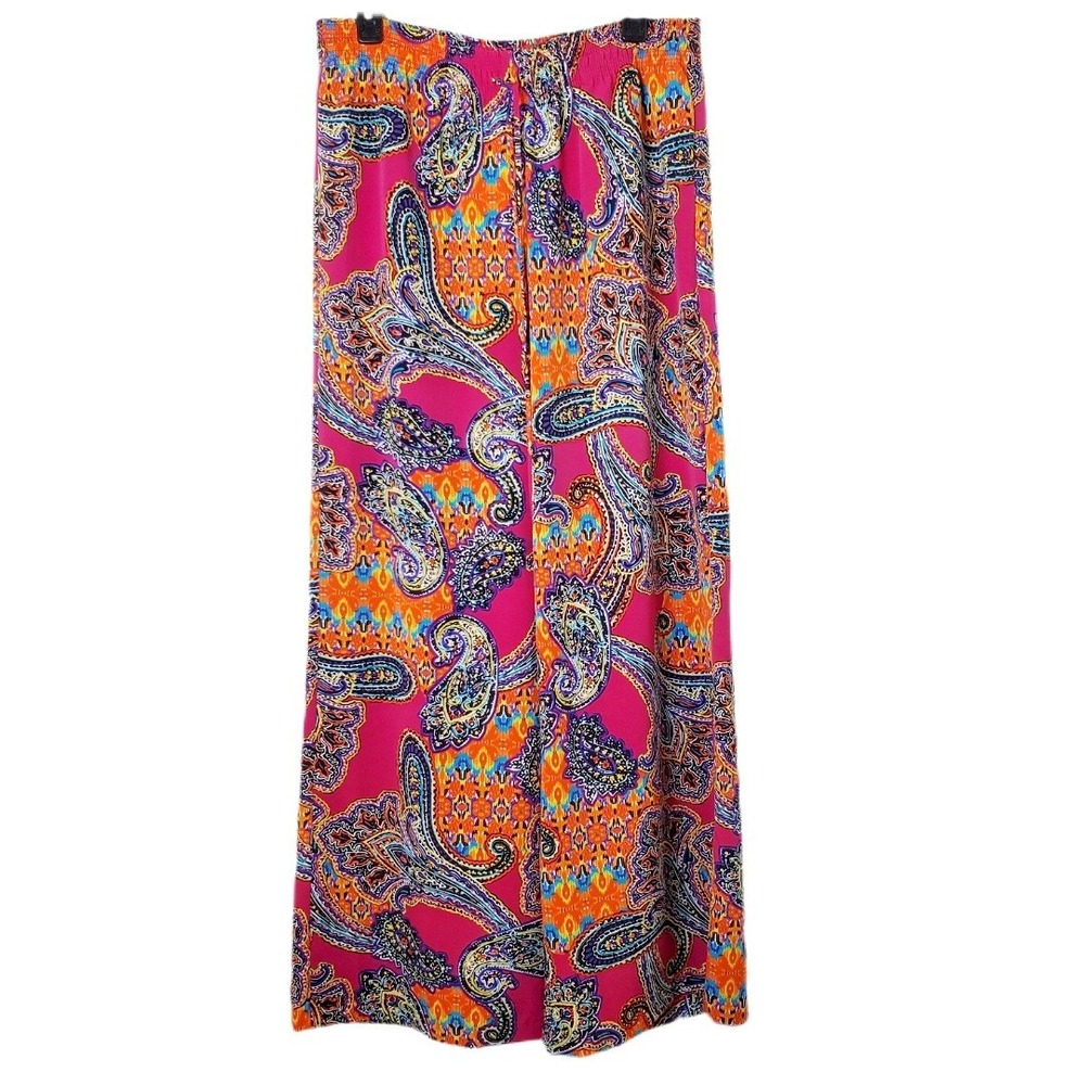 Lauren Ralph Lauren Fuchsia Multicolor Paisley Wide Leg Palazzo Pants Size L‎